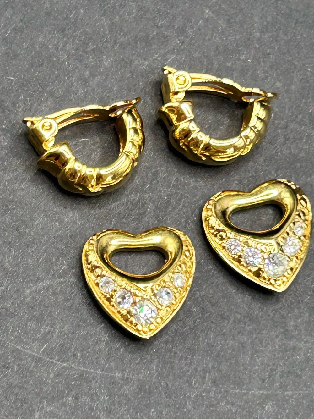 Joan Rivers Gold‎ Tone Clip On Heart Hoop Earrings with Crystal Accents